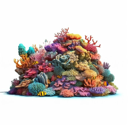 Coral reef isolated on white background. 3d render illustration.の素材