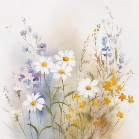 Watercolor wildflowers on white background. Hand drawn illustration.の素材