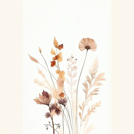 Watercolor dried flowers on a white background. Hand drawn illustration.の素材