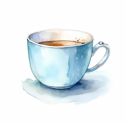 Cup of coffee on a white background. Watercolor illustration.の素材