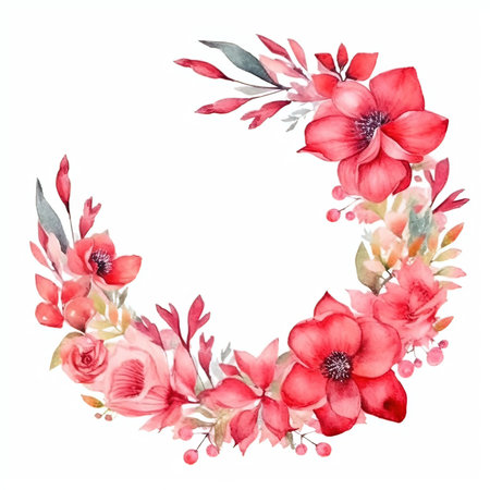 Watercolor floral wreath. Hand painted floral wreath isolated on white backgroundの素材