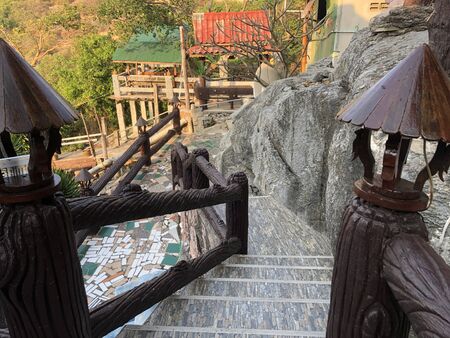 The stairs at the hotel on Koh Sichang in the morningの写真素材