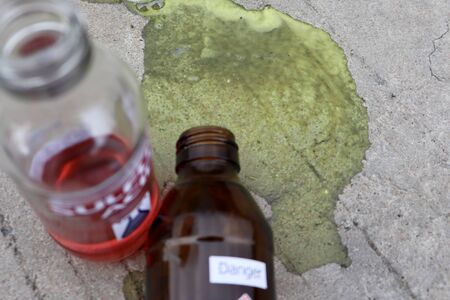 simulation chemical leak on the floorの写真素材