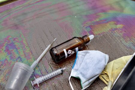 Chemical waste in factories and destroying the environmentの写真素材