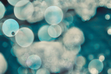 Blurred images and bokeh made from water droplets in light blue tones