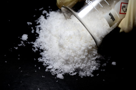 white sodium for industrial and laboratory use on black background
