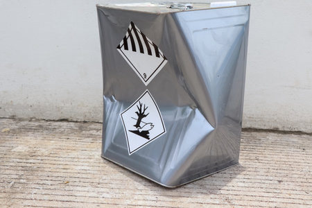 The accident caused the chemical tank to fallの写真素材