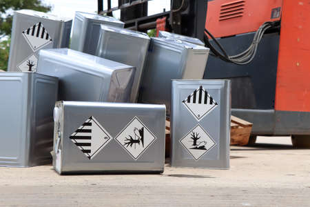 The accident caused the chemical tank to fallの写真素材