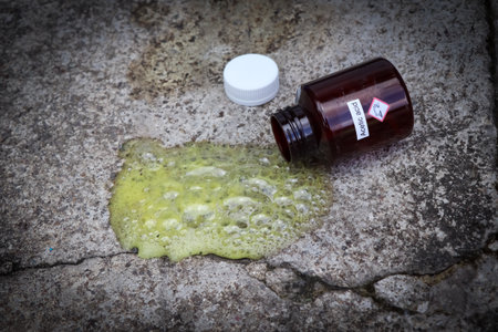 Acetic acid leak on the floorの写真素材