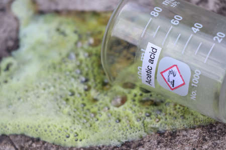 Acetic acid leak on the floorの写真素材