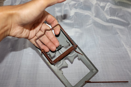 A mousetrap accident caught my hand and was in painの写真素材
