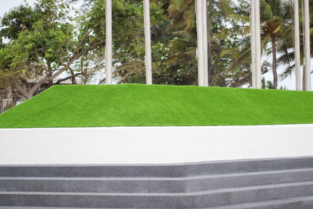 Stairs and green spaces in the Parkの写真素材