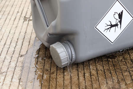 chemical tank leak on the floorの写真素材