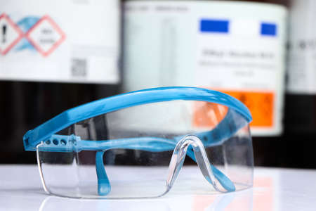 Glasses can prevent chemicals in the laboratory or at work from getting into the eyesの写真素材