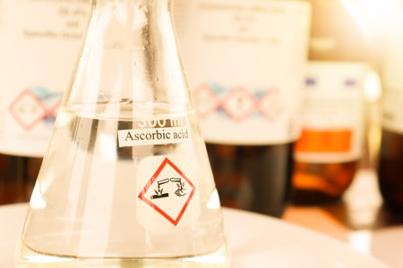 ascorbic acid in glass, chemical in the laboratory and industry