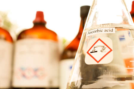 ascorbic acid in glass, chemical in the laboratory and industryの写真素材