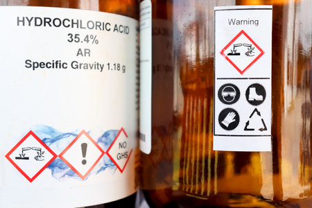 Safety symbol for using chemical, label on chemical bottleの写真素材