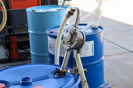 Chemical tank in the factory and Pump, Chemicals used in industry or in laboratory