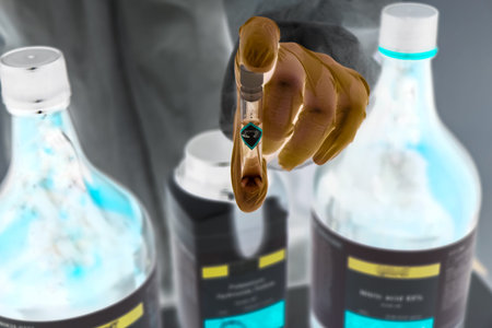 Chemicals in test tubes and symbols used in laboratory or industry