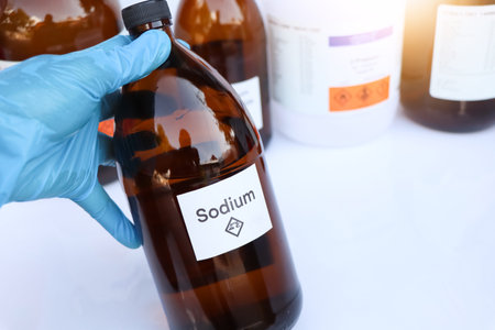 Sodium in bottle, chemical in the laboratory and industry