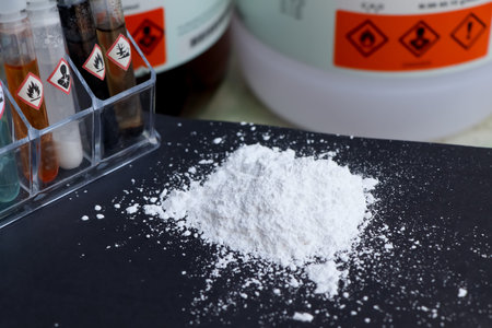 Calcium Carbonate powder is used in laboratory or in the industryの写真素材