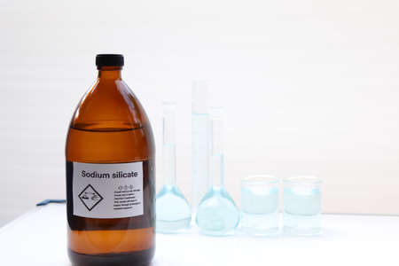 sodium silicate in bottle, chemical in the laboratory and industryの写真素材