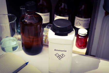 Ammonia in bottle, chemical in the laboratory and industryの写真素材