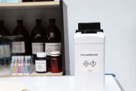 Formaldehyde in bottle, chemical in the laboratory and industryの写真素材