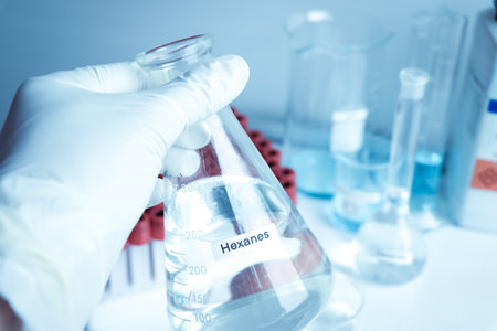 Hexanes in glass, chemical in the laboratory and industryの写真素材