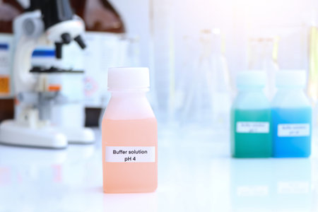 Buffer solution in glass, chemical in the laboratory and industry, Chemicals used in the analysis