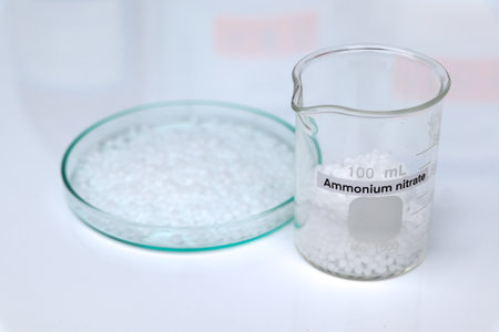 Ammonium nitrate in glass, chemical in the laboratory and industry, Chemicals used in the analysisの写真素材