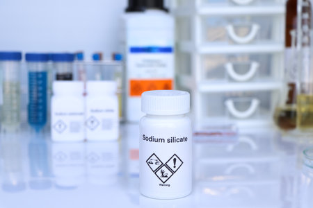 sodium silicate in bottle, chemical in the laboratory and industryの写真素材