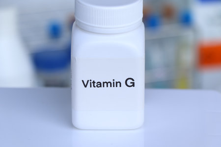 Vitamin G pills in a bottle, food supplement for health or used to treat diseaseの写真素材