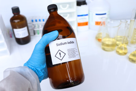 Sodium iodide in glass, chemical in the laboratory and industry, Chemicals used in the analysisの写真素材