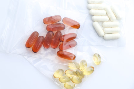 close up, Vitamin pills, food supplement for health or used to treat diseaseの写真素材