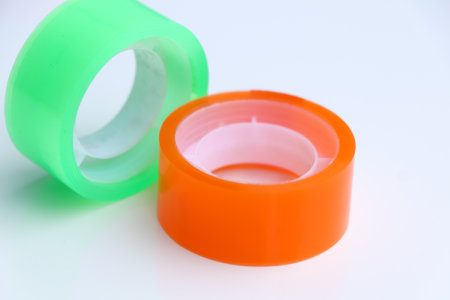 Clear tape is used for sticking things and being sticky, workplace equipmentの写真素材