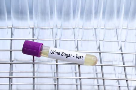 Urine Sugar test to look for abnormalities from Urine,  Urine sample to analyze in the laboratory, Urine in test tubeの写真素材