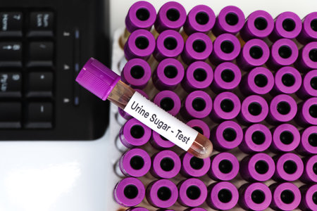 Urine Sugar test to look for abnormalities from Urine,  Urine sample to analyze in the laboratory, Urine in test tubeの写真素材