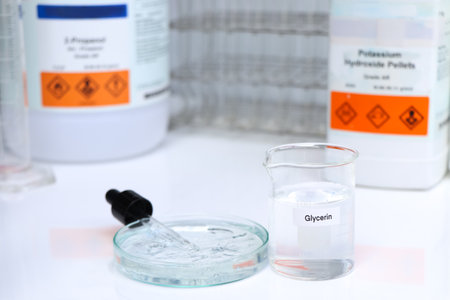 glycerin in a bottle, chemical ingredient in beauty product, skin care productsの写真素材