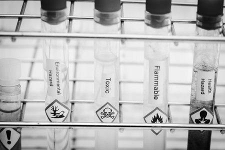 chemical and symbol in test tube , chemical used in laboratory or industryの写真素材