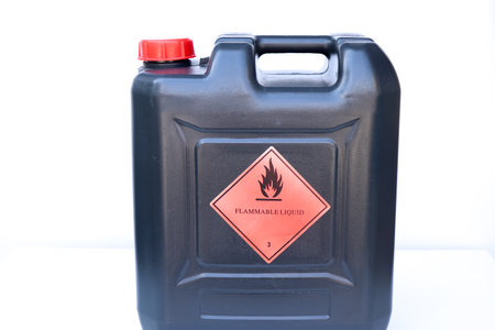 Flammable liquid symbol on the chemical tank, hazardous chemicals in the industry or laboratoryの写真素材