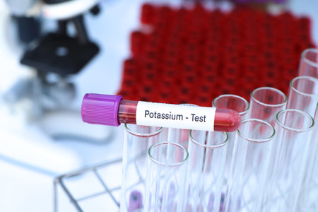 Potassium test to look for abnormalities from blood,  blood sample to analyze in the laboratory,...