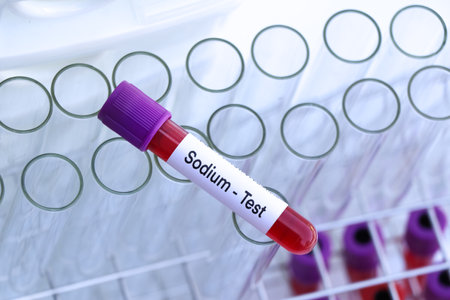 Sodium test to look for abnormalities from blood,  blood sample to analyze in the laboratory, blood in test tubeの写真素材