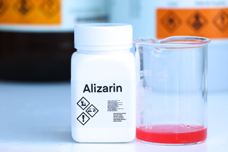 Alizarin in bottle , chemical in the laboratory and industry, Chemicals used in the analysisの写真素材