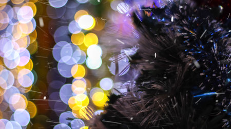 Christmas decorations and white snow, light background, winter festival