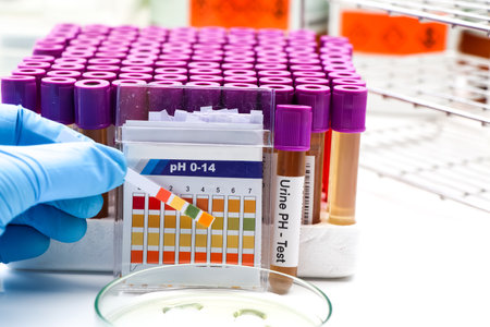 Urine and universal indicator paper, Litmus Paper of ph Value Measurement, laboratory inspection equipmentの写真素材