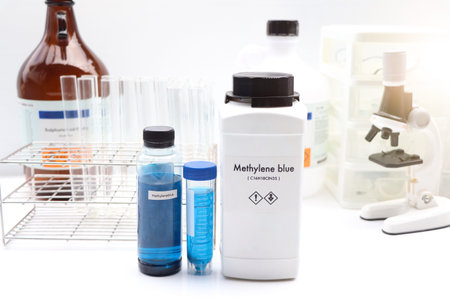 Methylene blue in bottle , chemical in the laboratory and industry, Chemical used in the analysis
