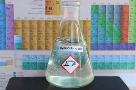 hydrochloric acid and periodic table of elements, learning in the laboratoryの写真素材
