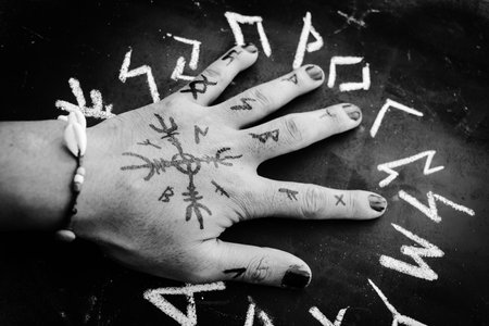 White occult symbol on the witchcraft blackboard photo, religion and beliefの写真素材