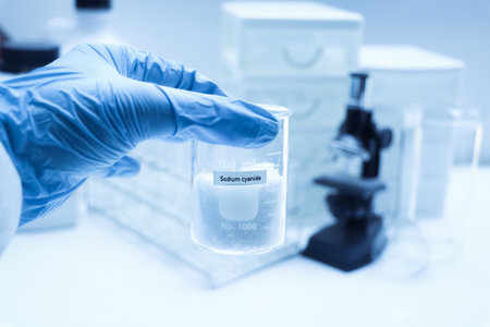 Sodium cyanide in glass, chemical in the laboratory and industry, dangerous Chemical or raw materials for productionの写真素材